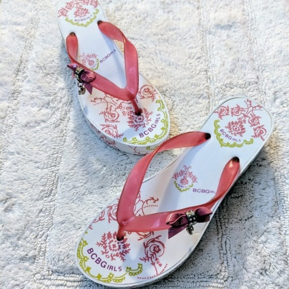 BCBGirls White & Pink Platform Wedge Sandal Sz. 7